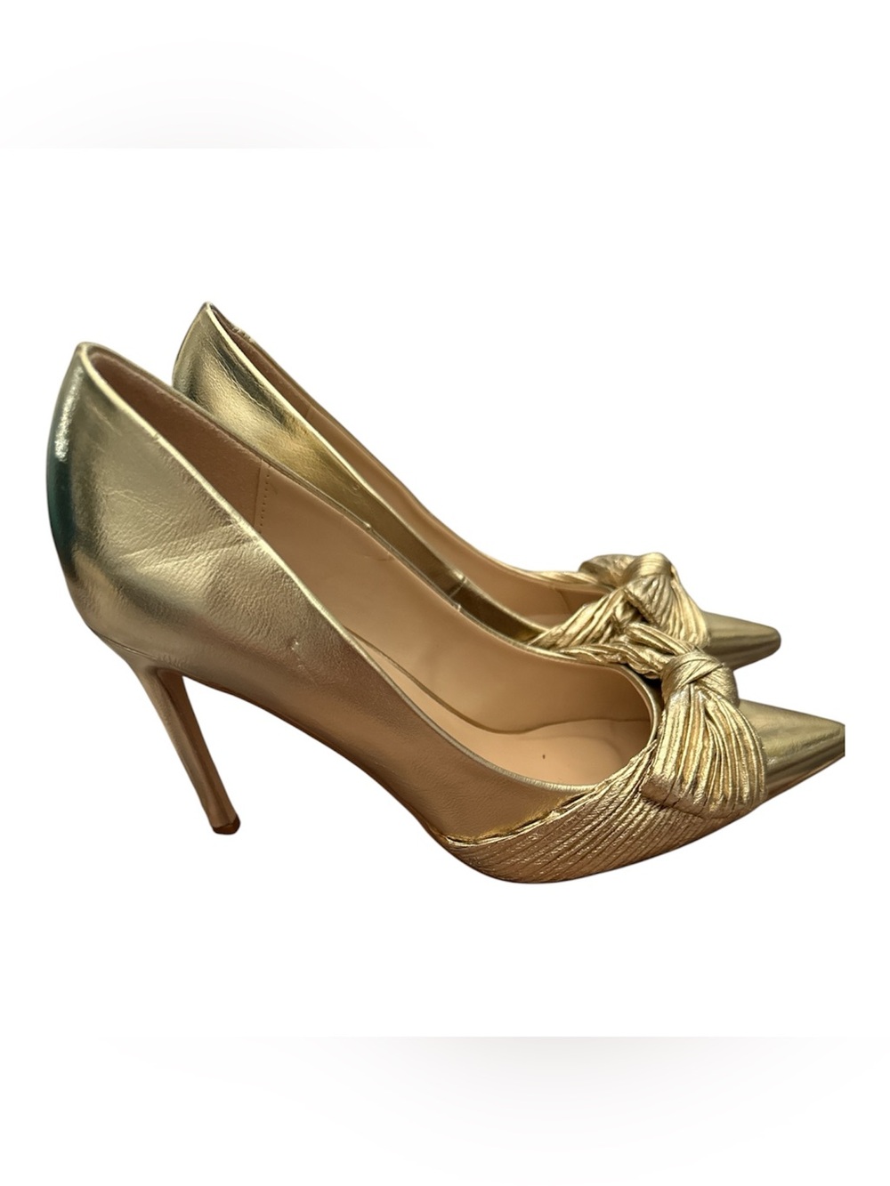 Anne Michelle Bow Gold Pointy Heels Size 8 View 4